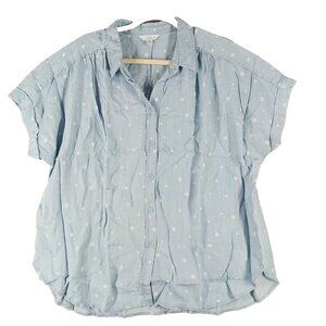 NWT Time & tru Oversize Chambray Shirt  XL(16-18) Star Print 100% Lyocell Blue